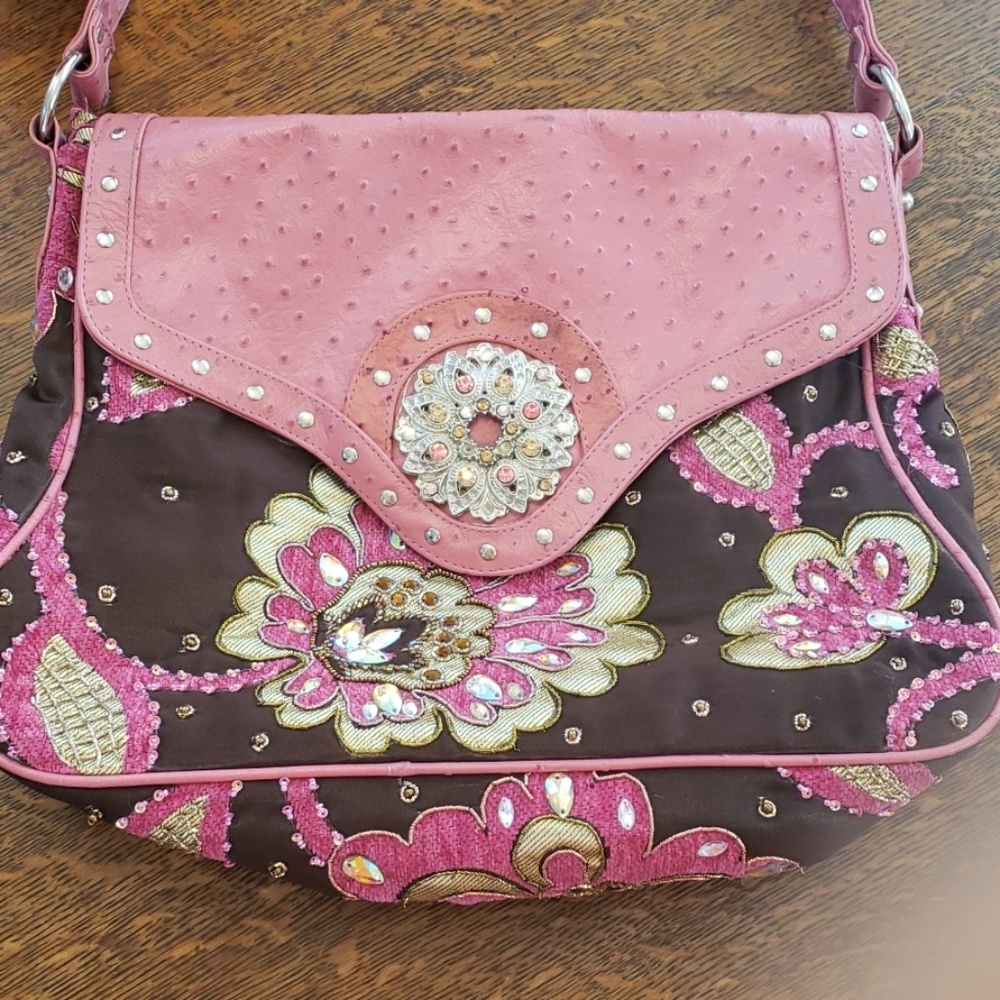 RAJ Pink Gem Embellished Messenger Bag